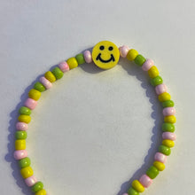 Load image into Gallery viewer, Gold Pink Green Yellow Smiley Face Bracelet
