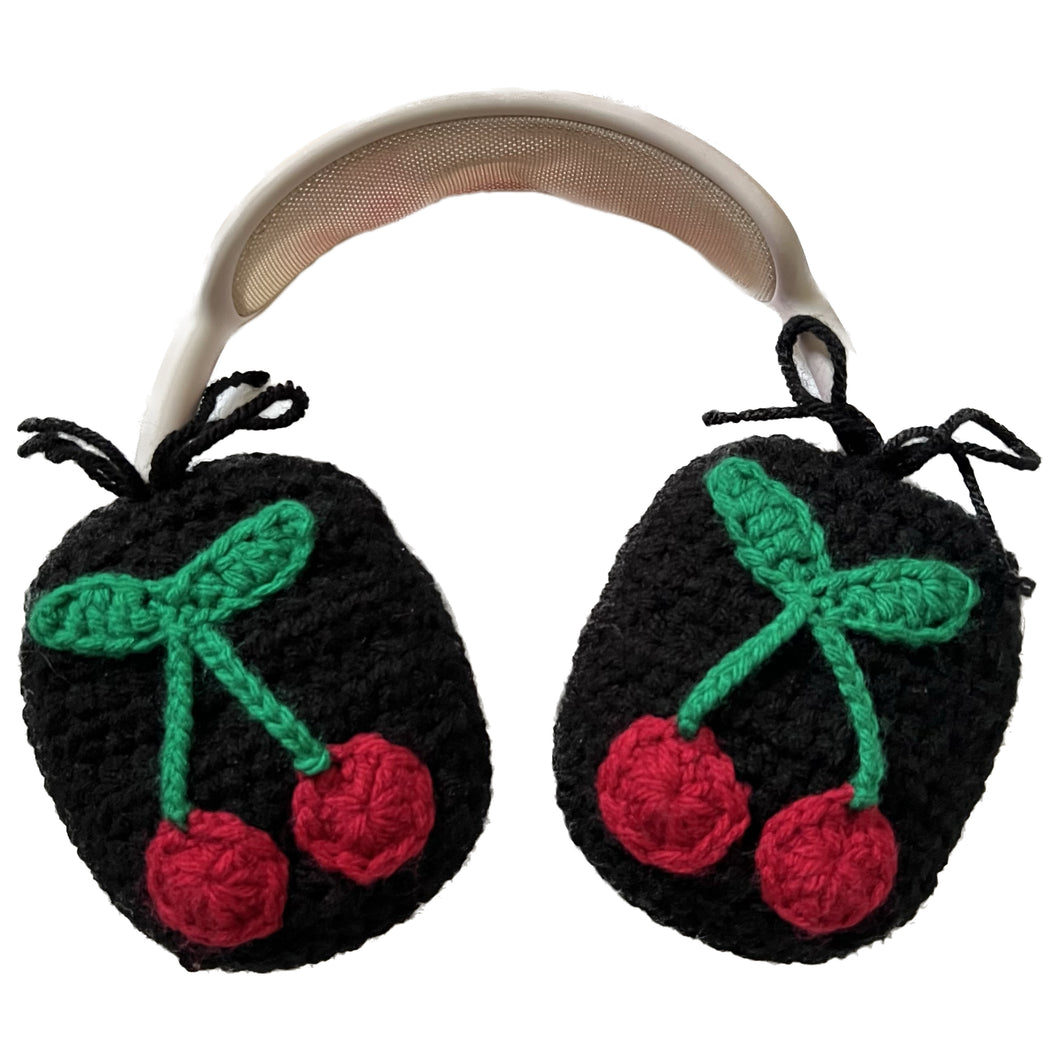 Black Crochet Cherry Headphone Cover