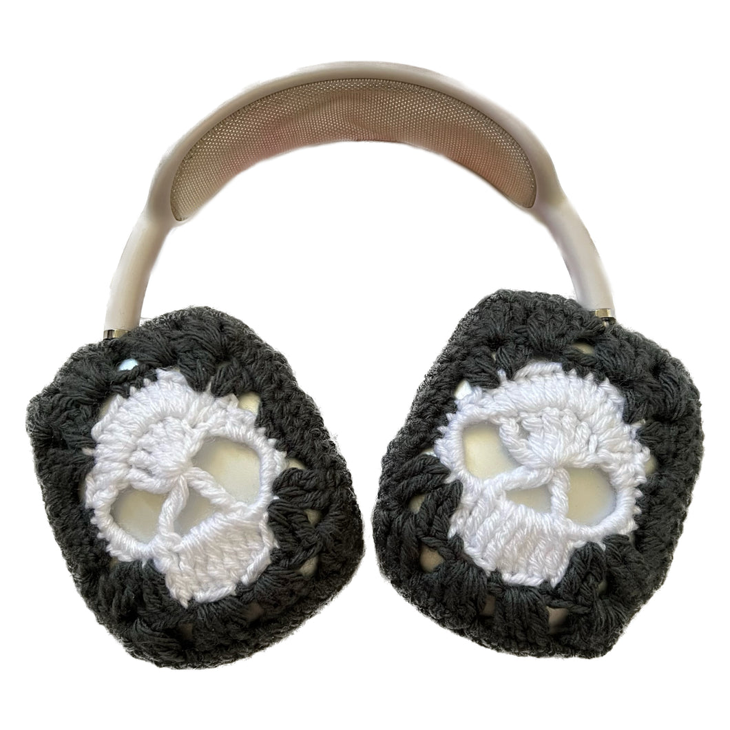 Grey Crochet Skull Headphone Cover