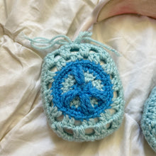 Load image into Gallery viewer, Blue Crochet Peace Sign Headphone Cover

