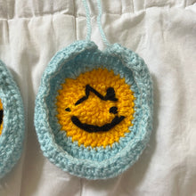Load image into Gallery viewer, Blue Crochet Smiley Face Headphone Cover
