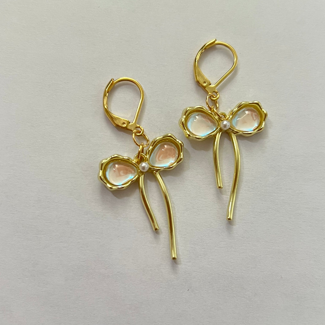 Gold Bow Iridescent Earrings