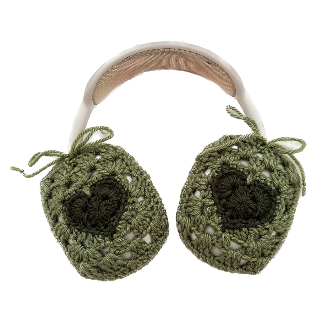 Green Crochet Heart Headphone Covers