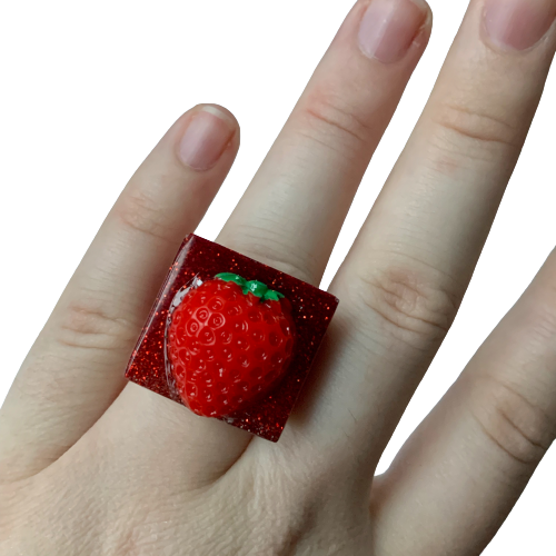 Red Strawberry Glitter Ring