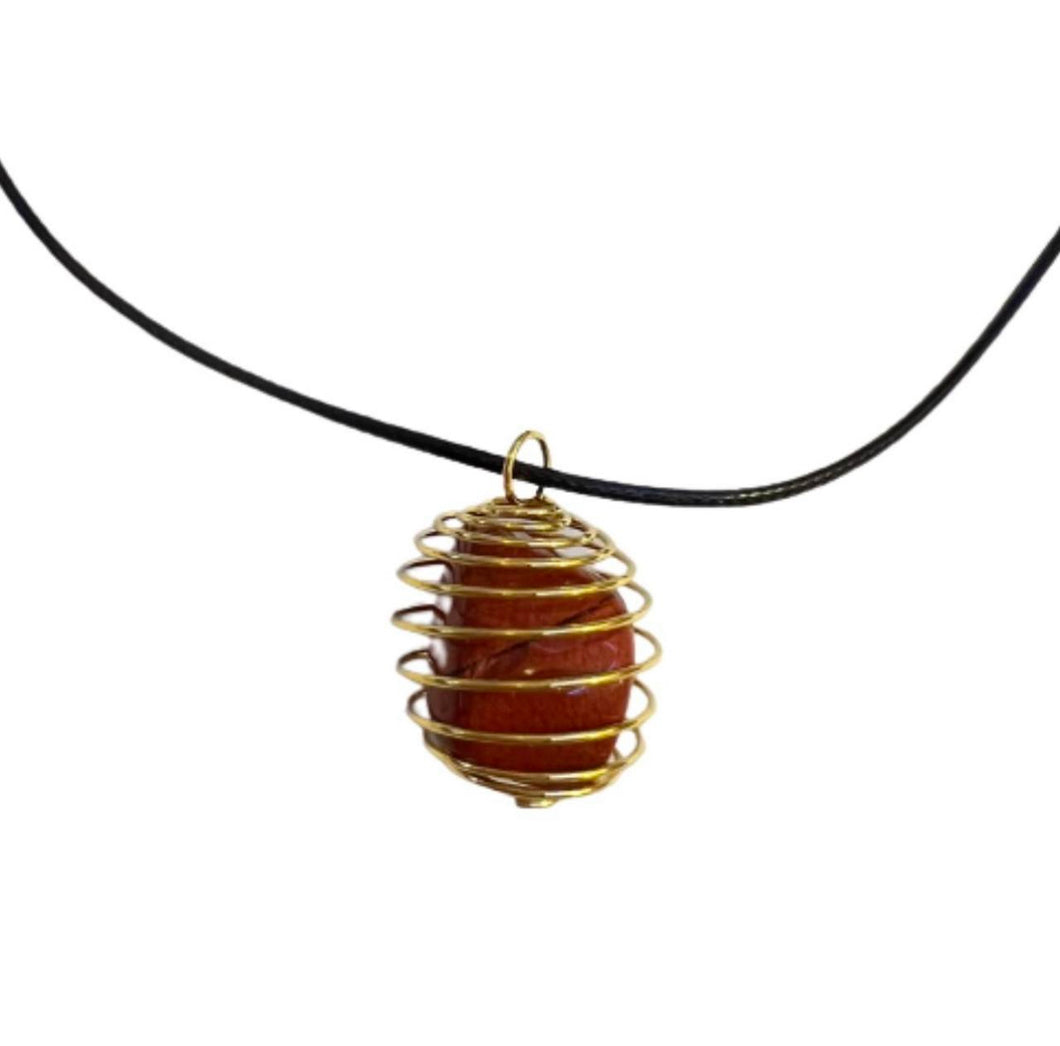 Gold Red Jasper Wrapped Necklace