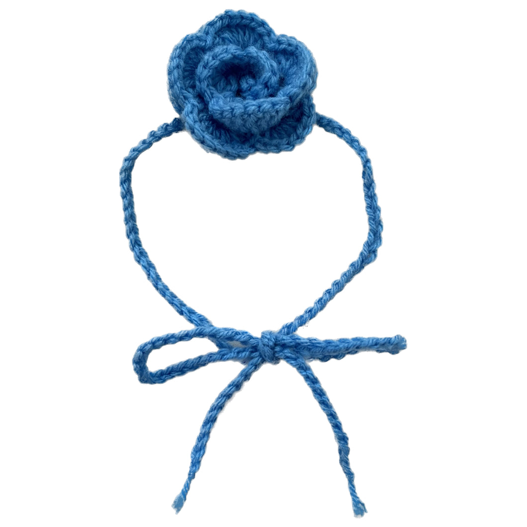 Blue Crochet Rose Choker