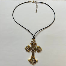 Load image into Gallery viewer, Dark Gold Rhinestone Cross Necklace
