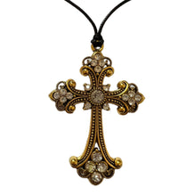 Load image into Gallery viewer, Dark Gold Rhinestone Cross Necklace
