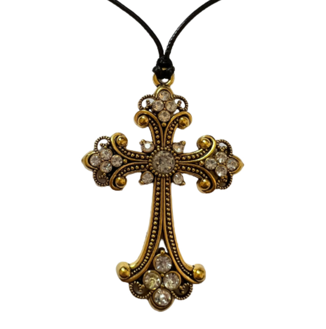 Dark Gold Rhinestone Cross Necklace