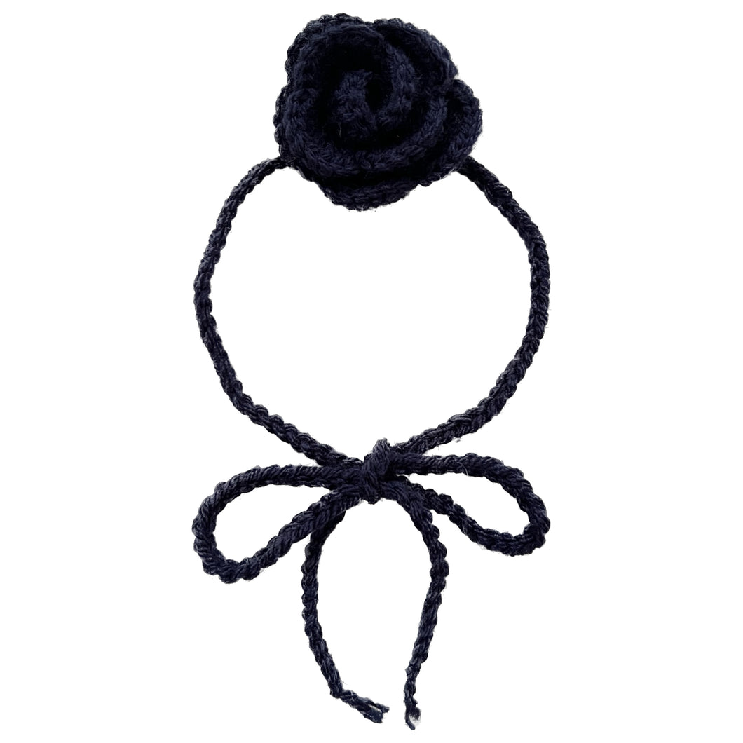 Navy Blue Crochet Rose Choker