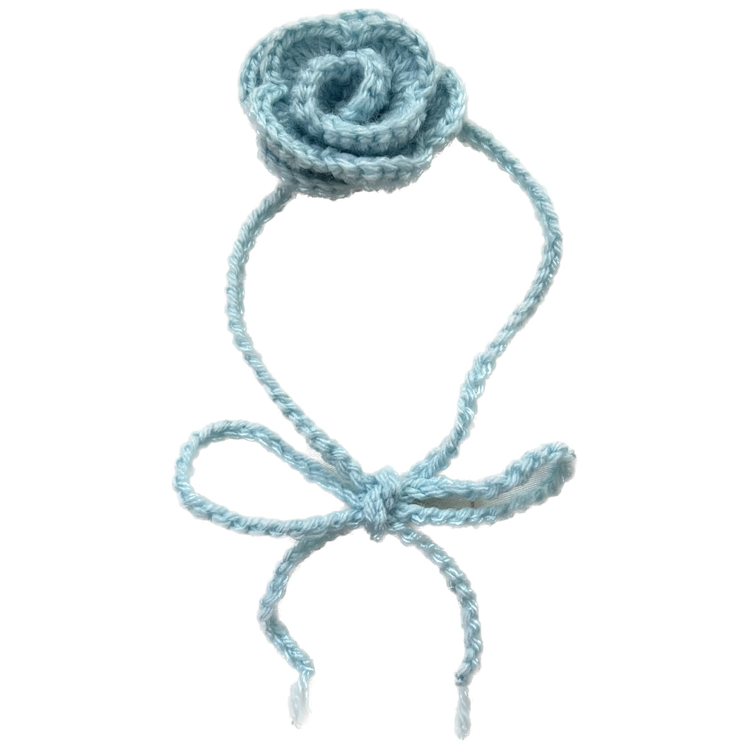 Light Blue Crochet Rose Choker