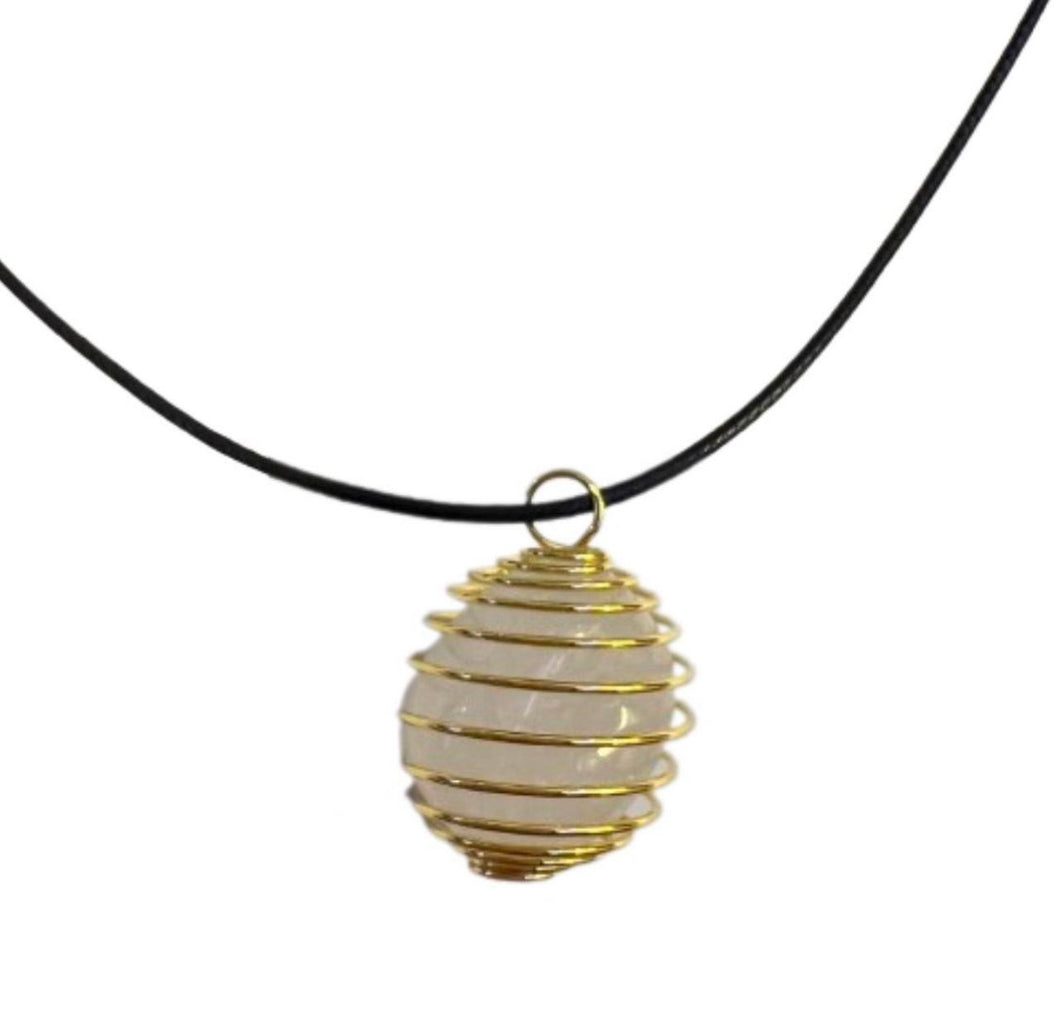 Gold Clear Quartz Wrapped Necklace