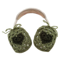 Load image into Gallery viewer, Green Crochet Heart Headphone Covers

