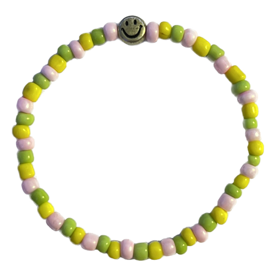 Gold Pink Green Yellow Smiley Face Bracelet