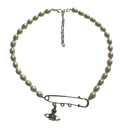 Safety Pin Pearl Necklace