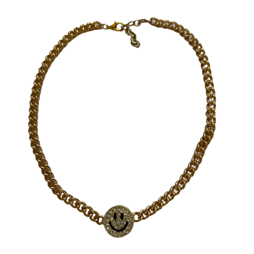 Rhinestone Smiley Chain Necklace