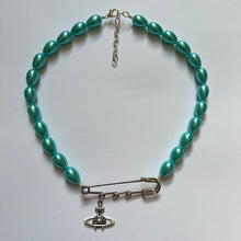 Load image into Gallery viewer, Aqua Pearl Safety Pin Necklace
