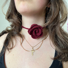 Load image into Gallery viewer, Burgundy Crochet Rose Choker
