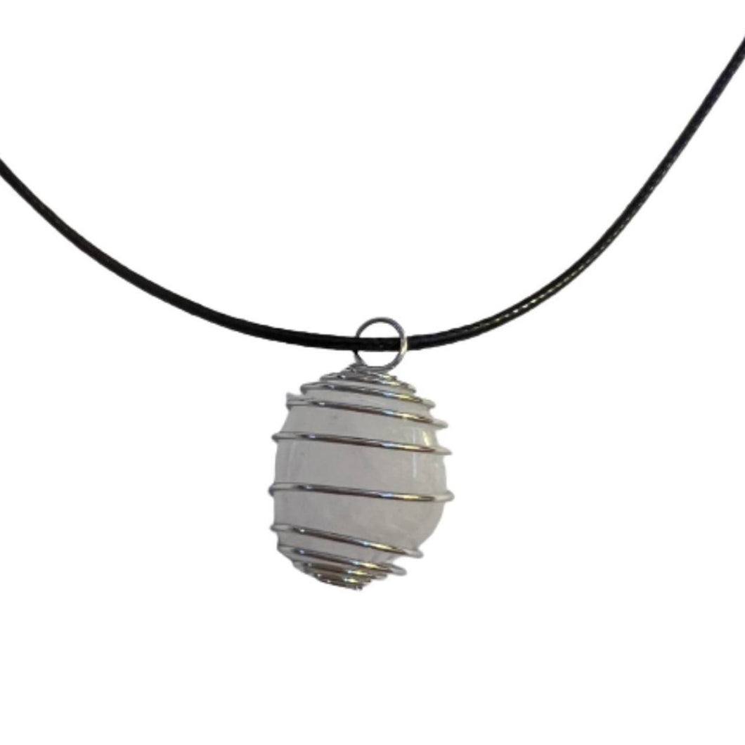 Silver Clear Quartz Wrapped Necklace