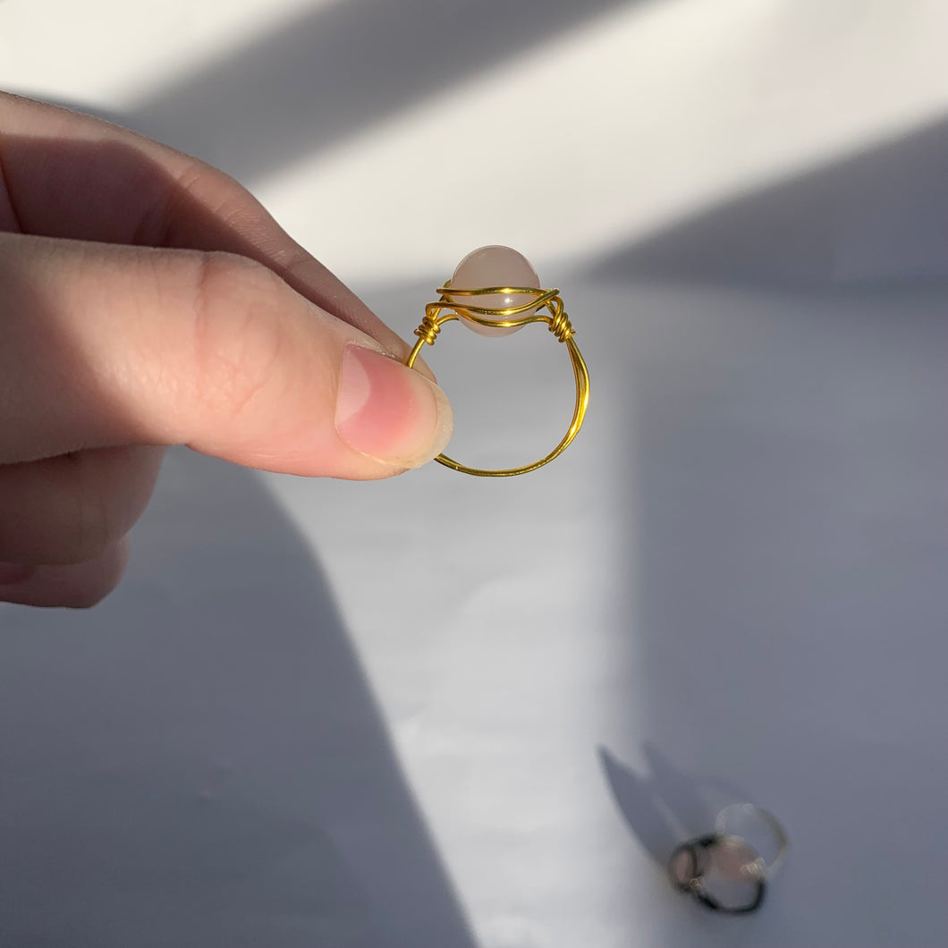 10mm Rose Quartz Wire Wrapped Ring