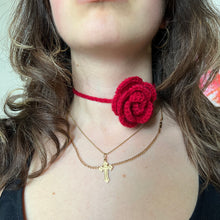 Load image into Gallery viewer, Bright Red Crochet Rose Choker
