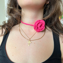 Load image into Gallery viewer, Pink Crochet Rose Choker
