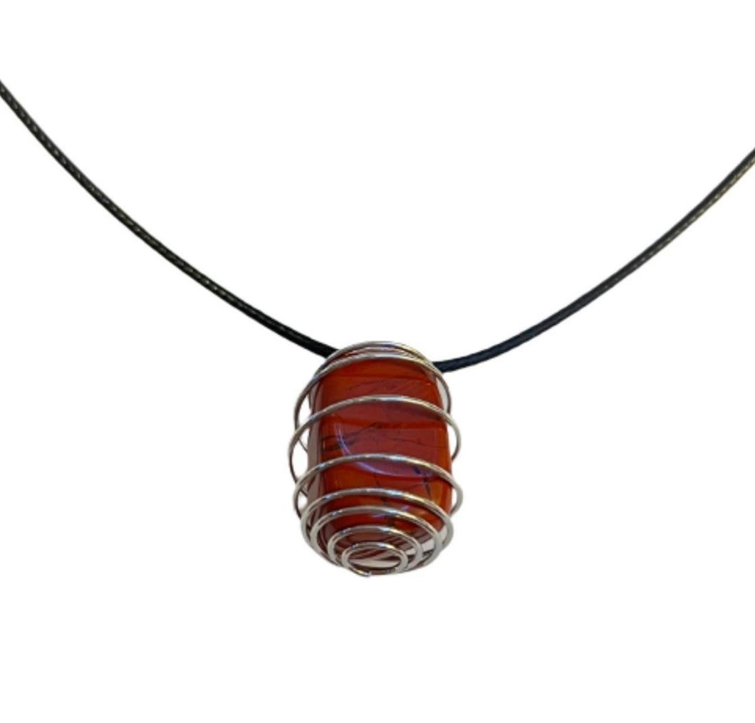 Silver Red Jasper Wrapped Necklace
